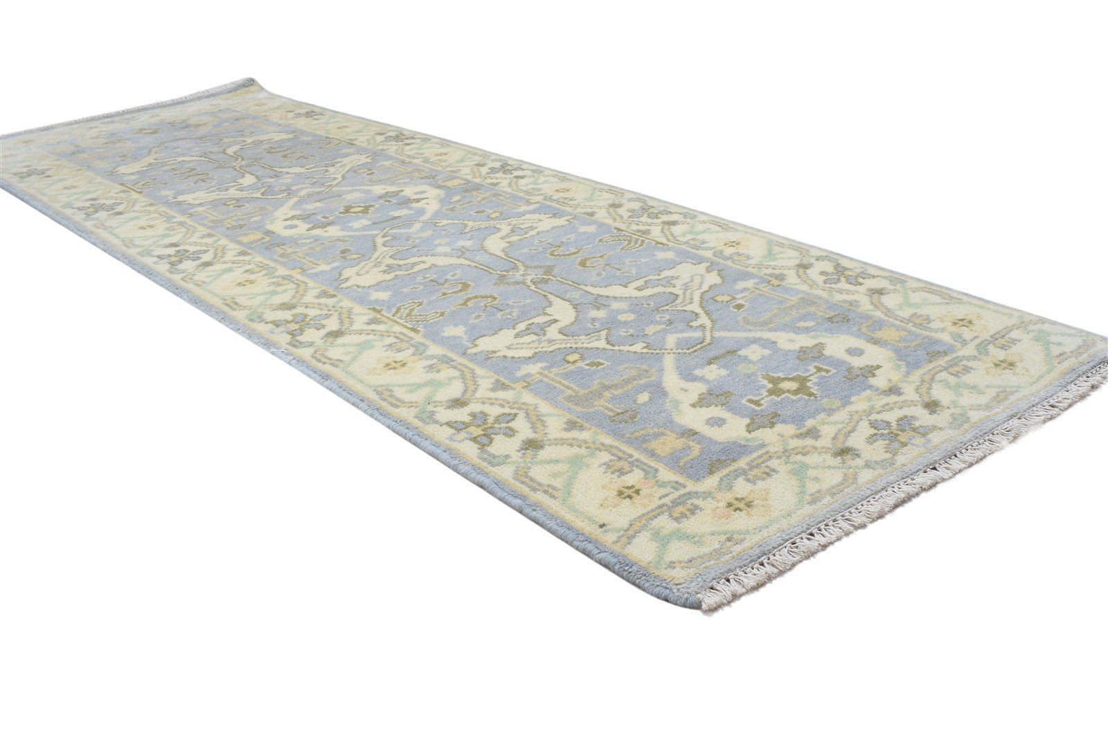 Blue Wool Rug 2'6 X 8' Persian Hand Knotted Oushak Oriental Small Runner 7864830001301