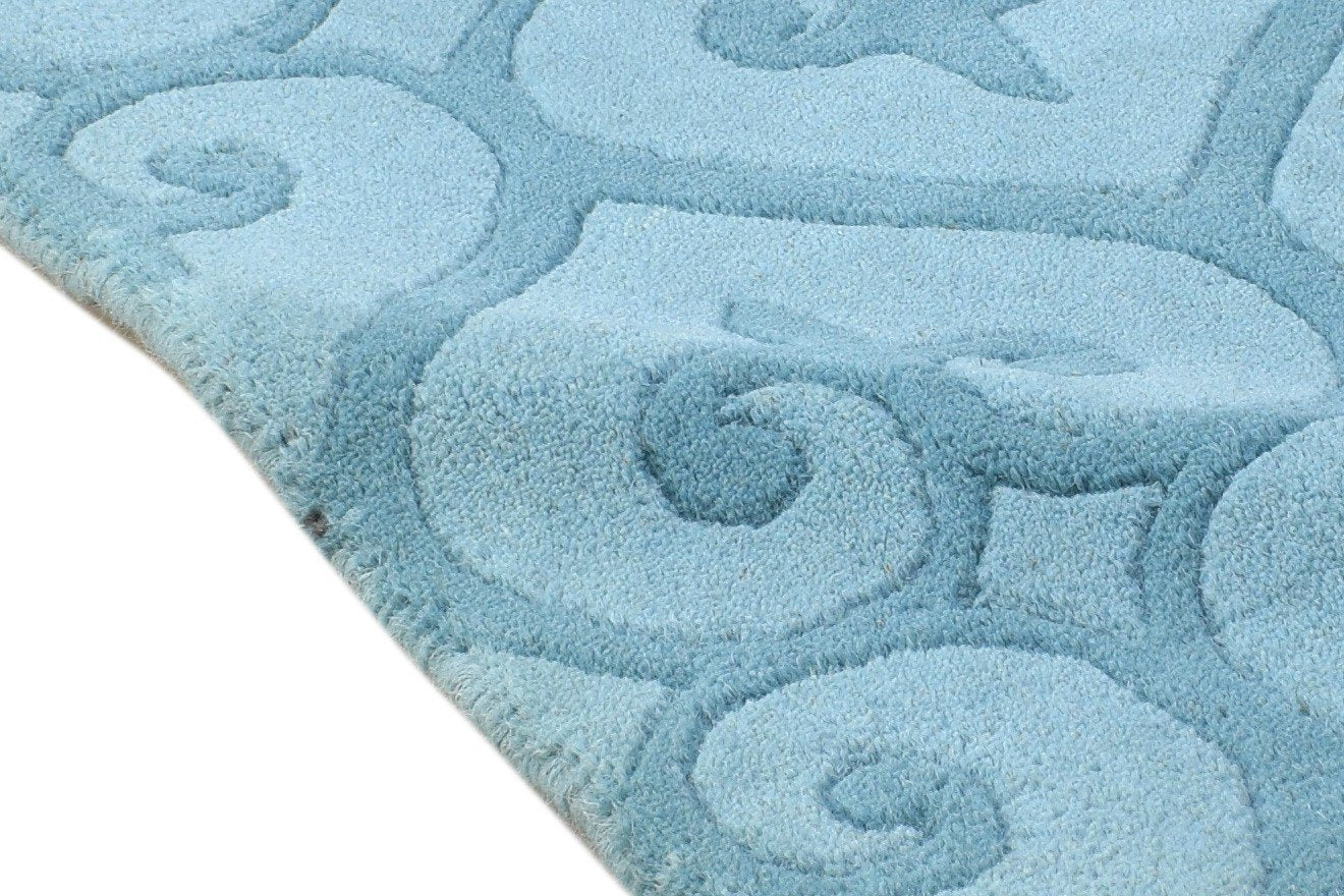 Blue Wool Rug 2' X 2' Modern Hand Tufted Moroccan Trellis Small Carpet 7864131354773