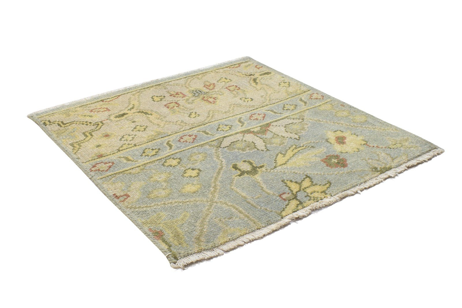 Blue Wool Rug 2' X 2' Persian Hand Knotted Oushak Oriental Small Carpet 7864117428373