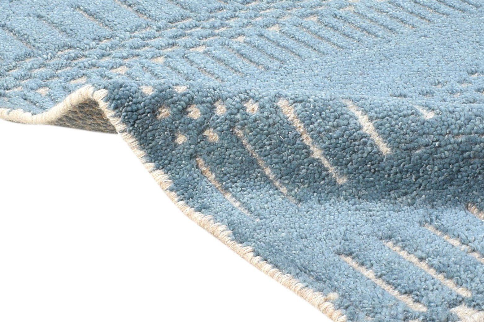 Blue Wool Rug 2' X 3' Modern Hand Knotted Scandinavian Abstract Small Carpet 7865122521237