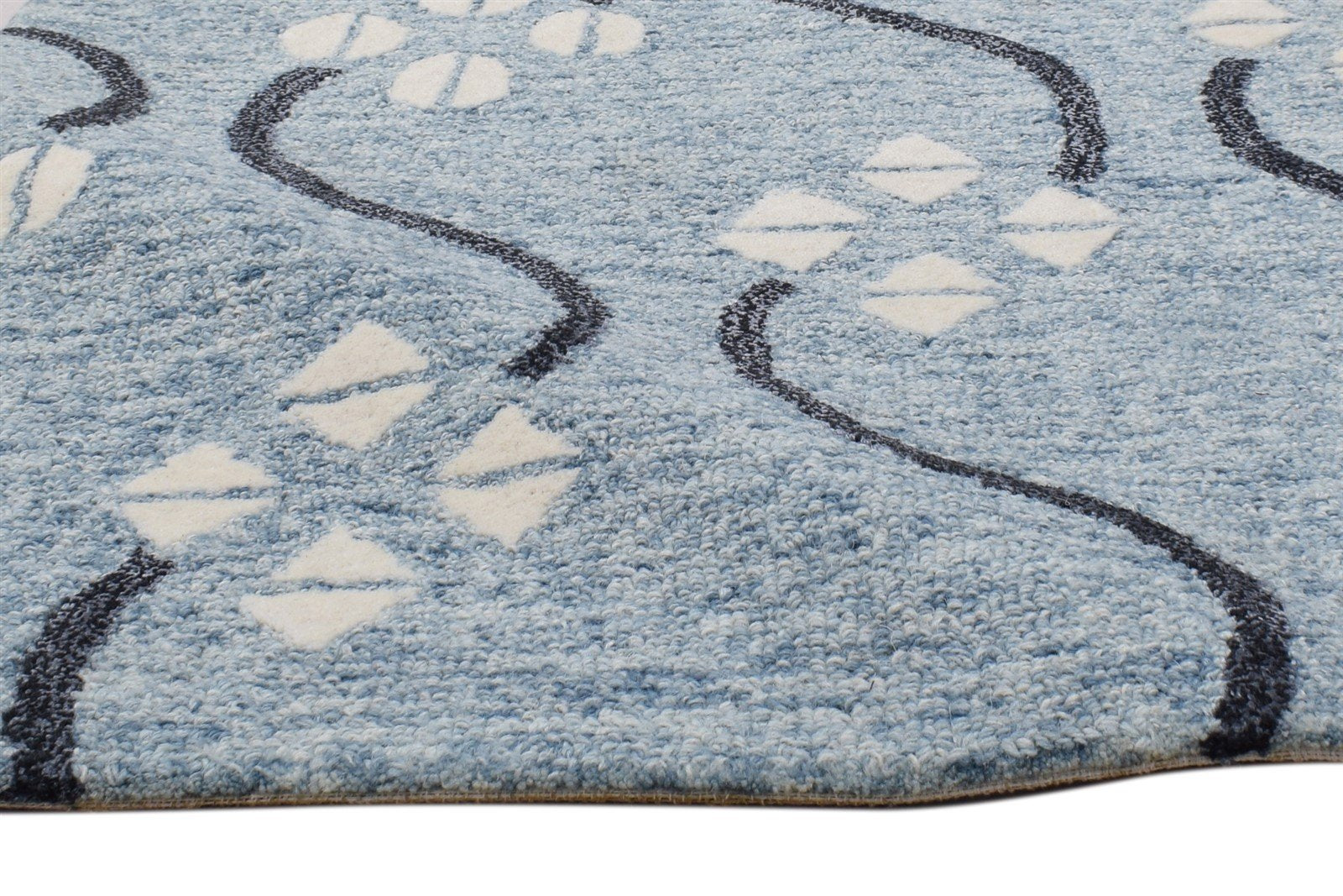 Blue Wool Rug 2' X 3' Modern Hand Tufted French Trellis Small Carpet 7864136007829