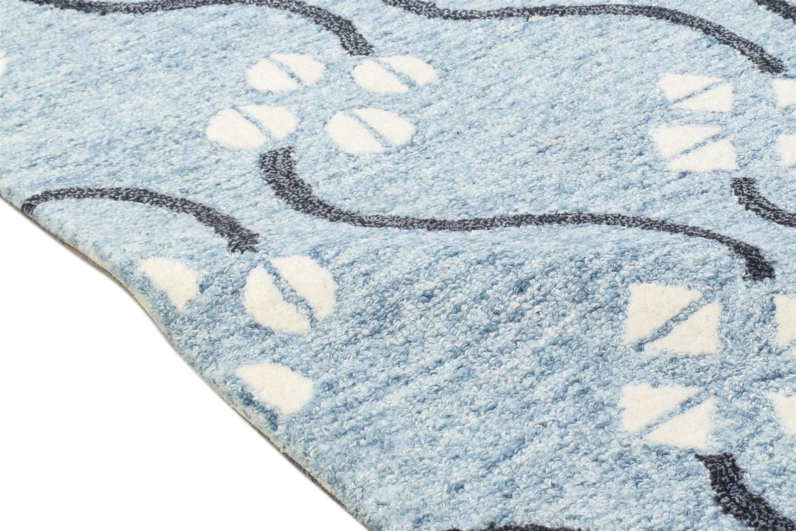 Blue Wool Rug 2' X 3' Modern Hand Tufted French Trellis Small Carpet 7864136007829