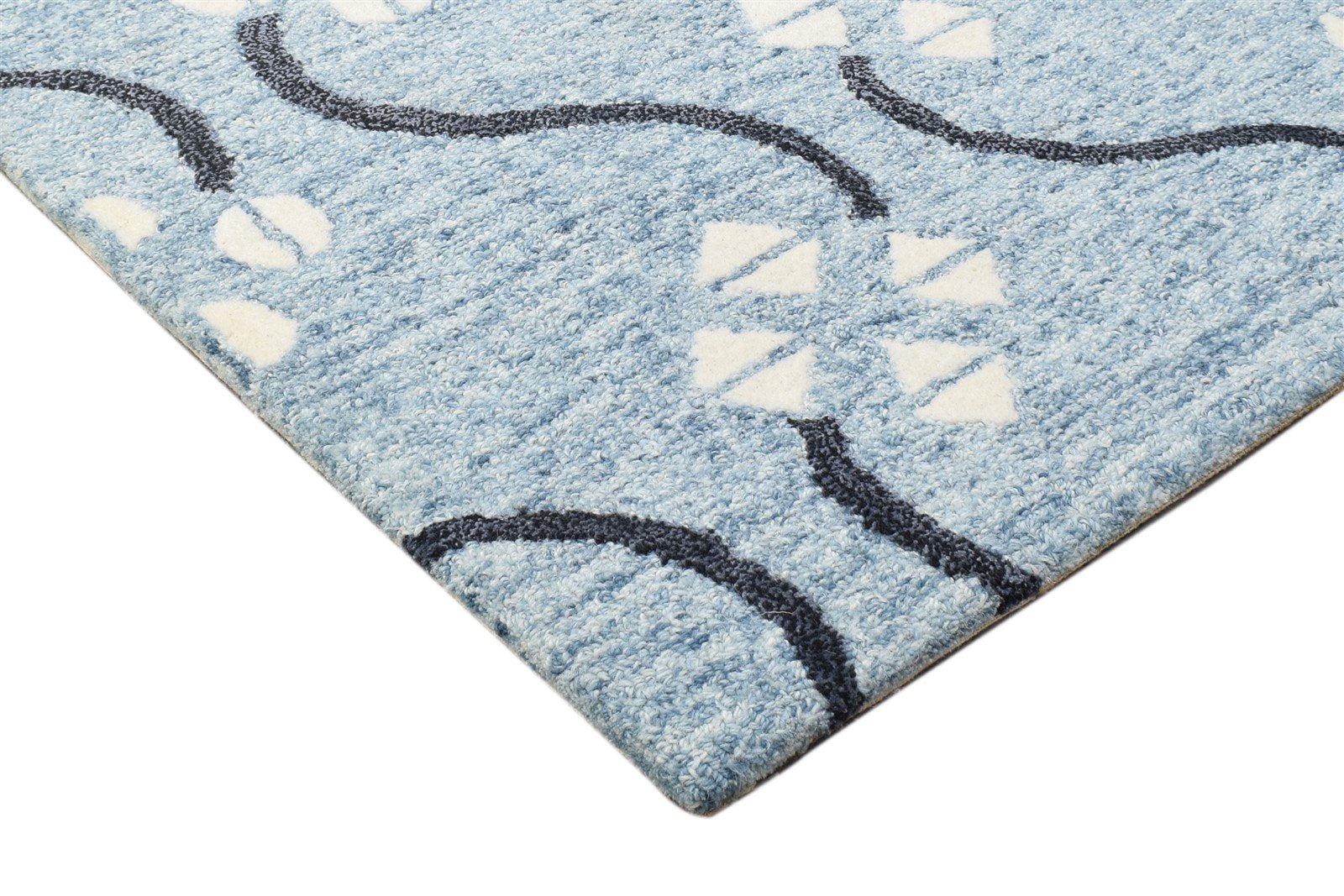 Blue Wool Rug 2' X 3' Modern Hand Tufted French Trellis Small Carpet 7864136007829