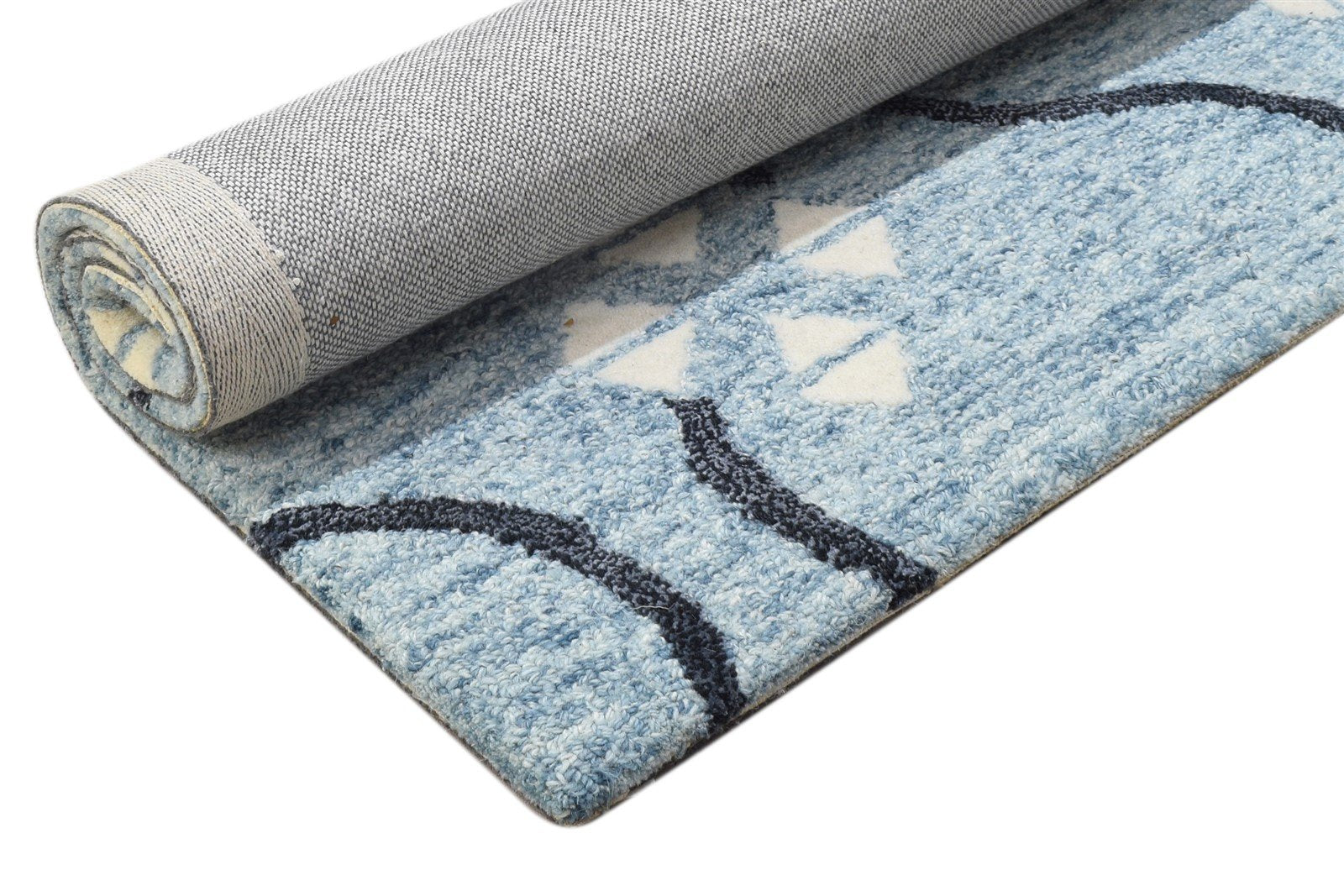 Blue Wool Rug 2' X 3' Modern Hand Tufted French Trellis Small Carpet 7864136007829