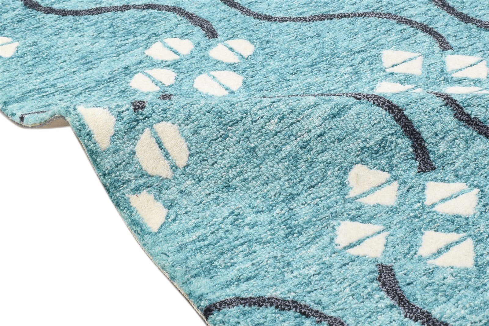 Blue Wool Rug 2' X 3' Modern Hand Tufted French Trellis Small Carpet 7864137646229