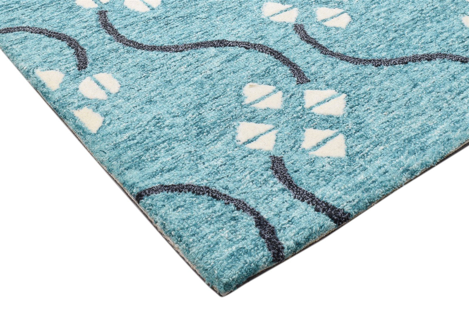 Blue Wool Rug 2' X 3' Modern Hand Tufted French Trellis Small Carpet 7864137646229