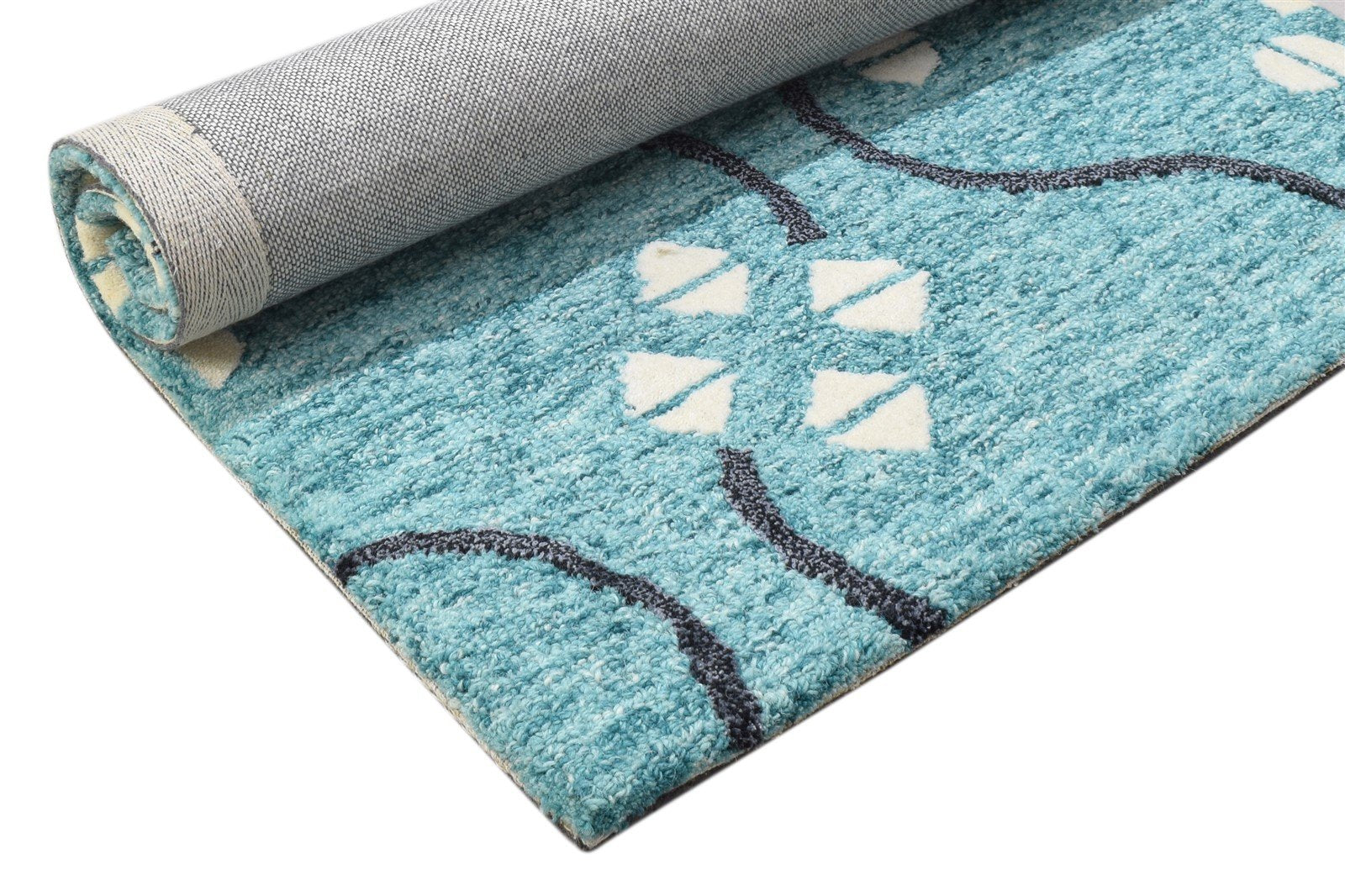 Blue Wool Rug 2' X 3' Modern Hand Tufted French Trellis Small Carpet 7864137646229