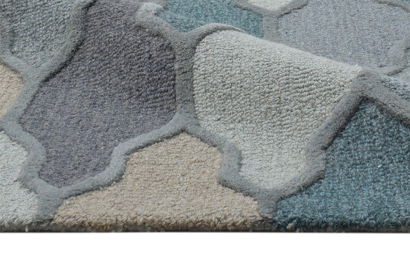 Blue Wool Rug 2' X 3' Modern Hand Tufted Moroccan Trellis Small Carpet 7864138301589