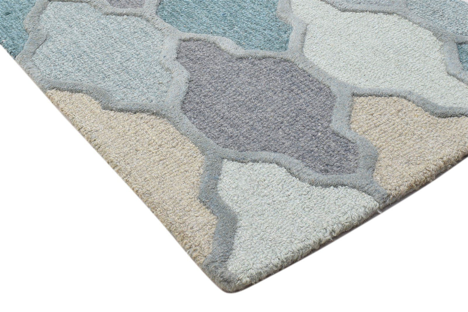 Blue Wool Rug 2' X 3' Modern Hand Tufted Moroccan Trellis Small Carpet 7864138301589