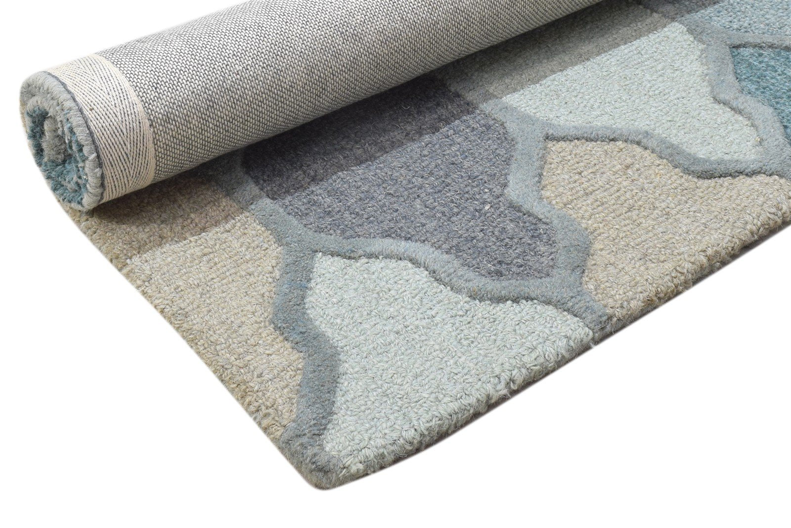 Blue Wool Rug 2' X 3' Modern Hand Tufted Moroccan Trellis Small Carpet 7864138301589