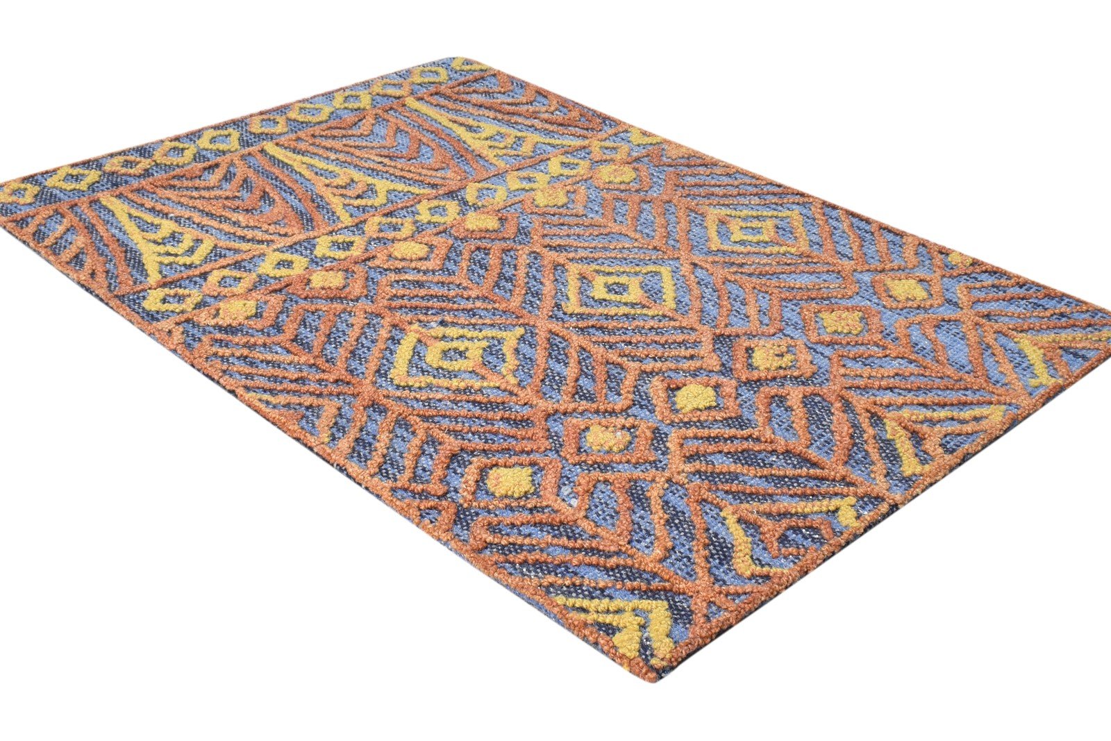 Blue Wool Rug 2' X 3' Modern Hand Tufted Scandinavian Nordic Small Carpet 7865179963541