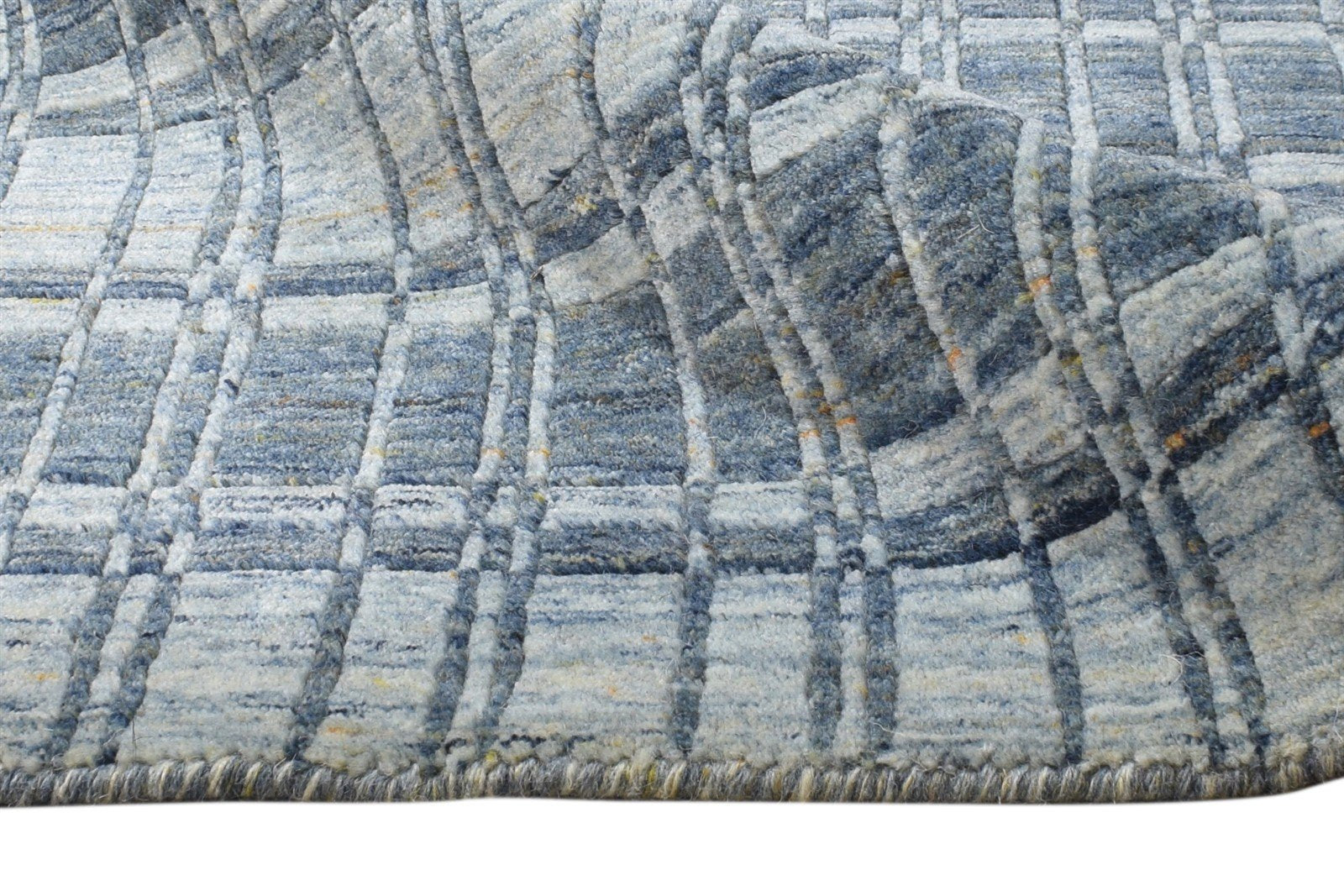 Blue Wool Rug 2' X 3' Modern Handloom Moroccan Modern Small Carpet 7865136054421