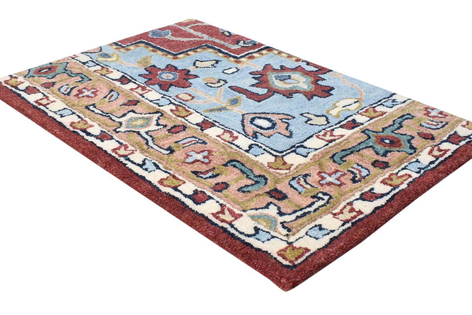 Blue Wool Rug 2' X 3' Persian Hand Tufted Heriz-Indian Oriental Small Carpet 7865179668629