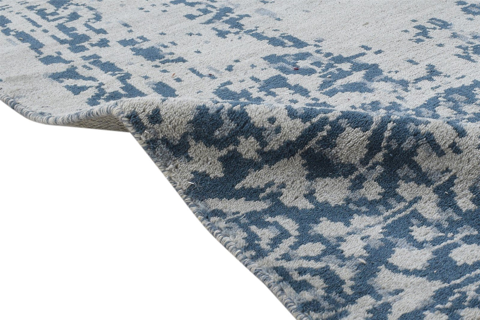 Rafaelia Blue Wool Rug 3' X 10' Modern Hand Knotted Bohemian Abstract Runner 7864314986645