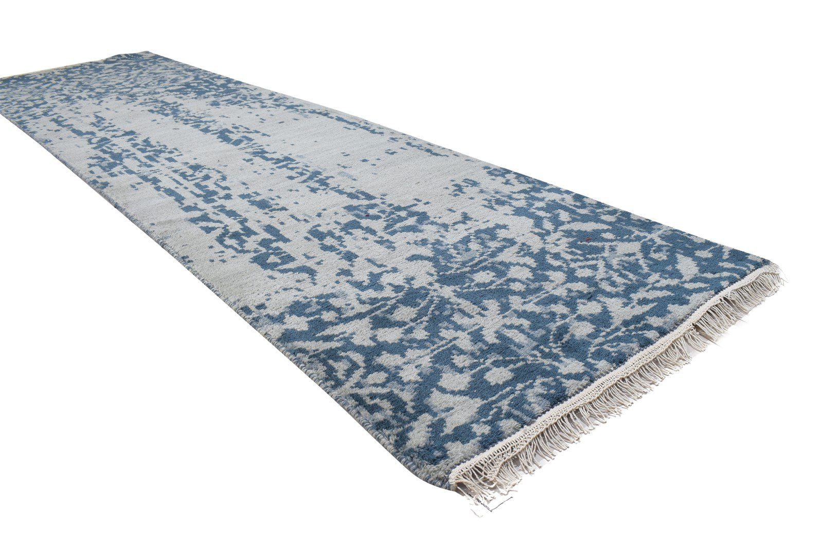 Rafaelia Blue Wool Rug 3' X 10' Modern Hand Knotted Bohemian Abstract Runner 7864314986645