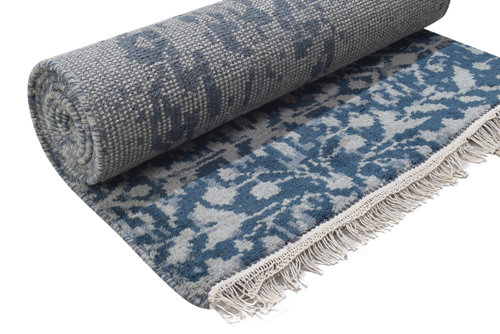 Rafaelia Blue Wool Rug 3' X 10' Modern Hand Knotted Bohemian Abstract Runner 7864314986645