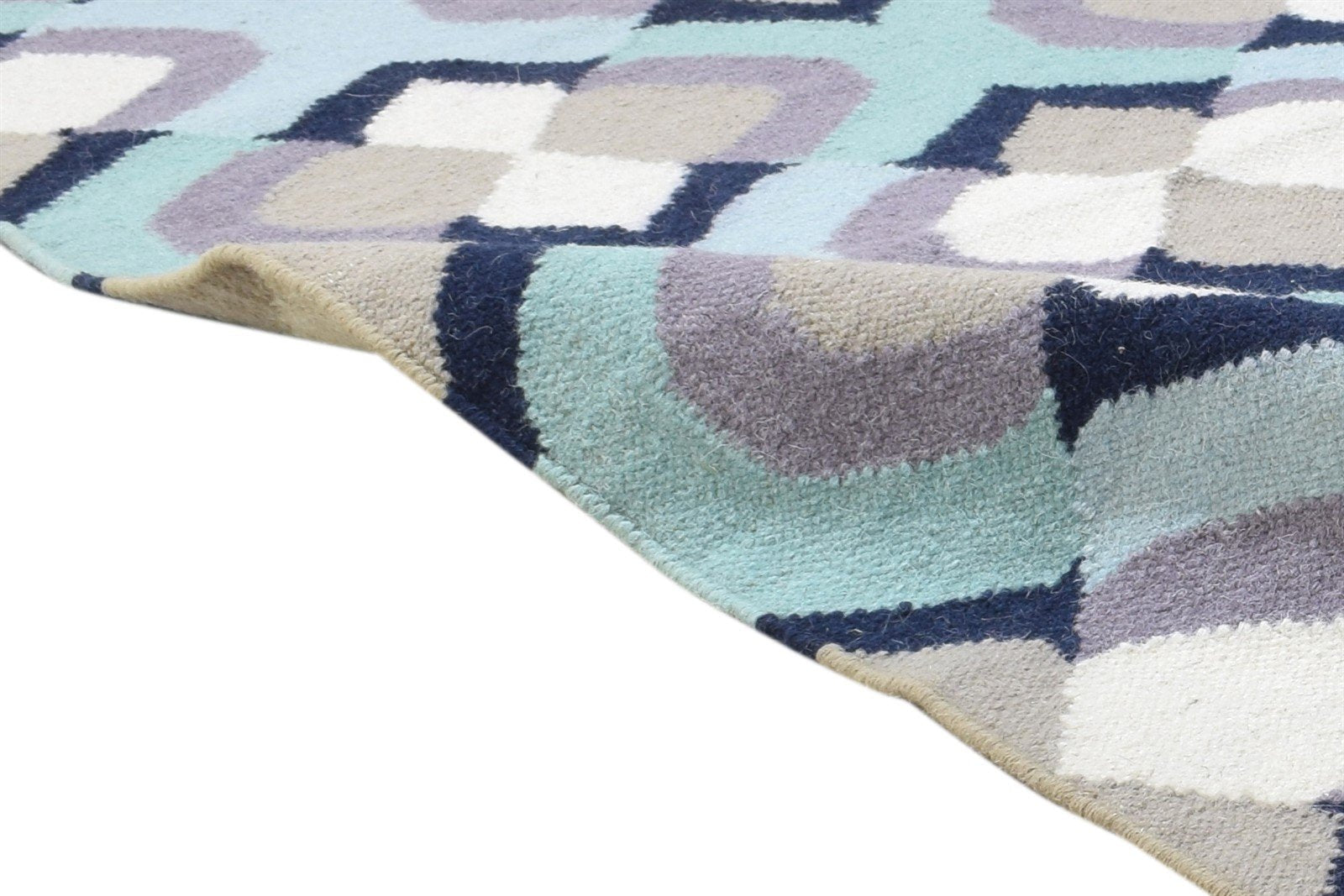 Blue Wool Rug 3' X 5' Modern Dhurrie Moroccan Abstract Small Carpet 7864381636757