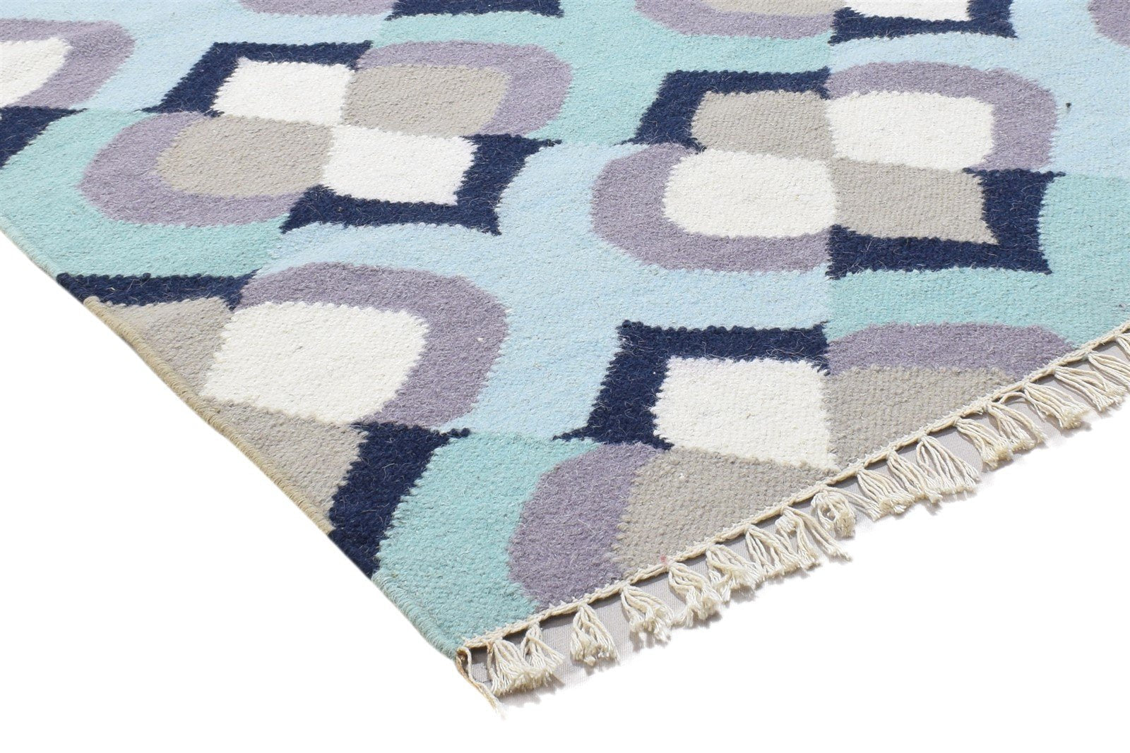 Blue Wool Rug 3' X 5' Modern Dhurrie Moroccan Abstract Small Carpet 7864381636757