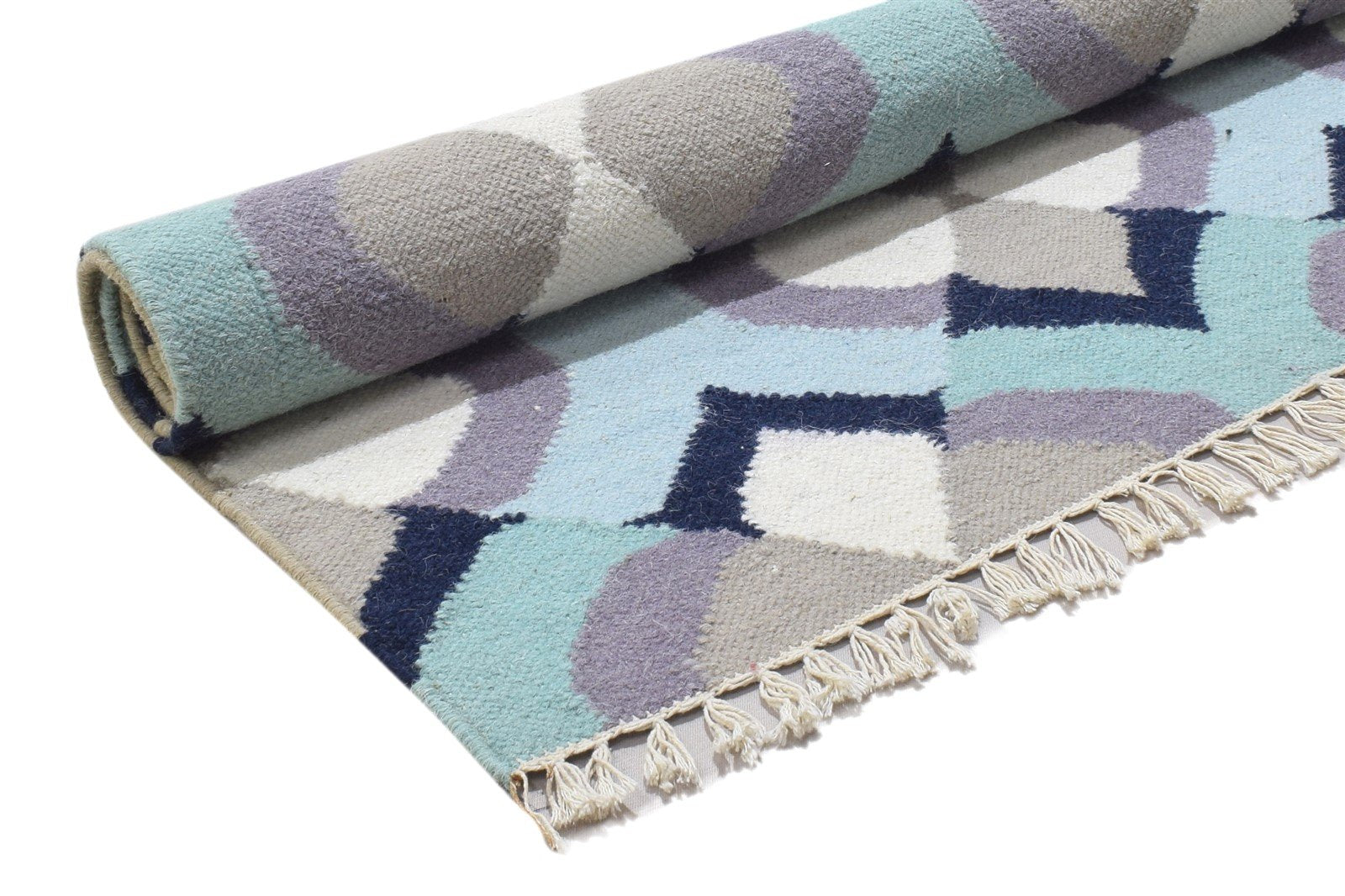 Blue Wool Rug 3' X 5' Modern Dhurrie Moroccan Abstract Small Carpet 7864381636757