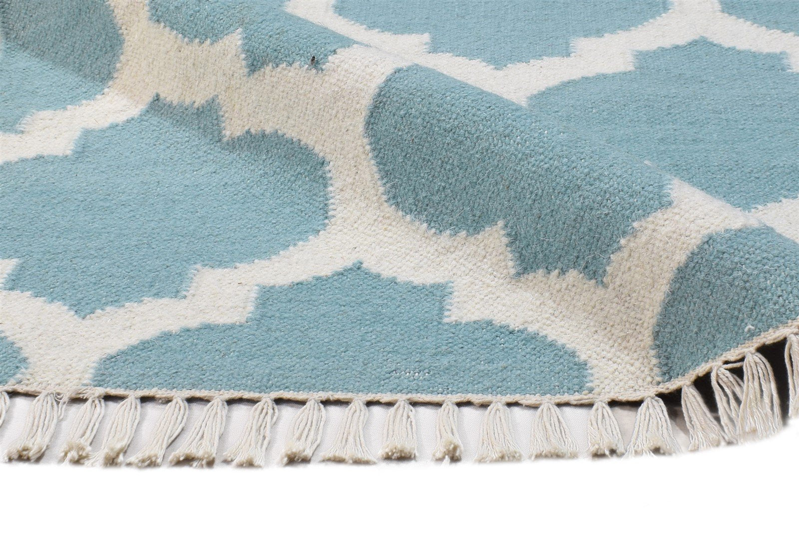 Blue Wool Rug 3' X 5' Modern Dhurrie Moroccan Scroll Tile Small Carpet 7865121407125