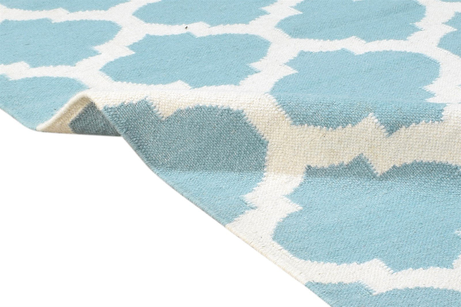 Blue Wool Rug 3' X 5' Modern Dhurrie Moroccan Scroll Tile Small Carpet 7865121407125