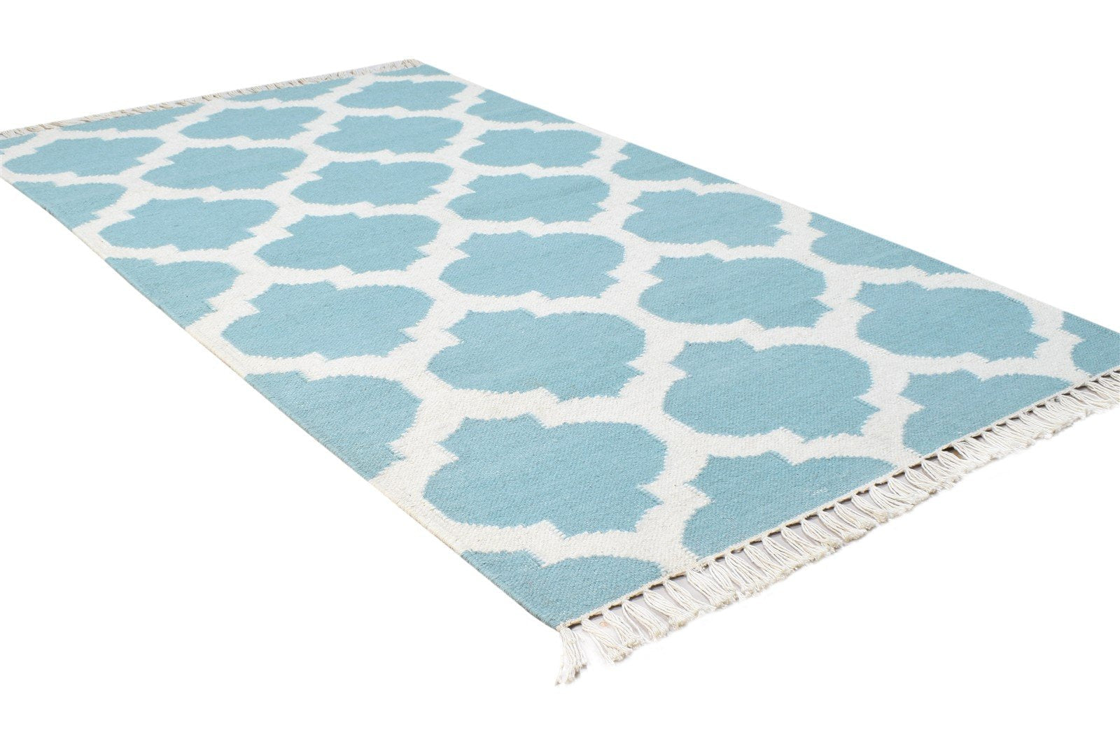 Blue Wool Rug 3' X 5' Modern Dhurrie Moroccan Scroll Tile Small Carpet 7865121407125