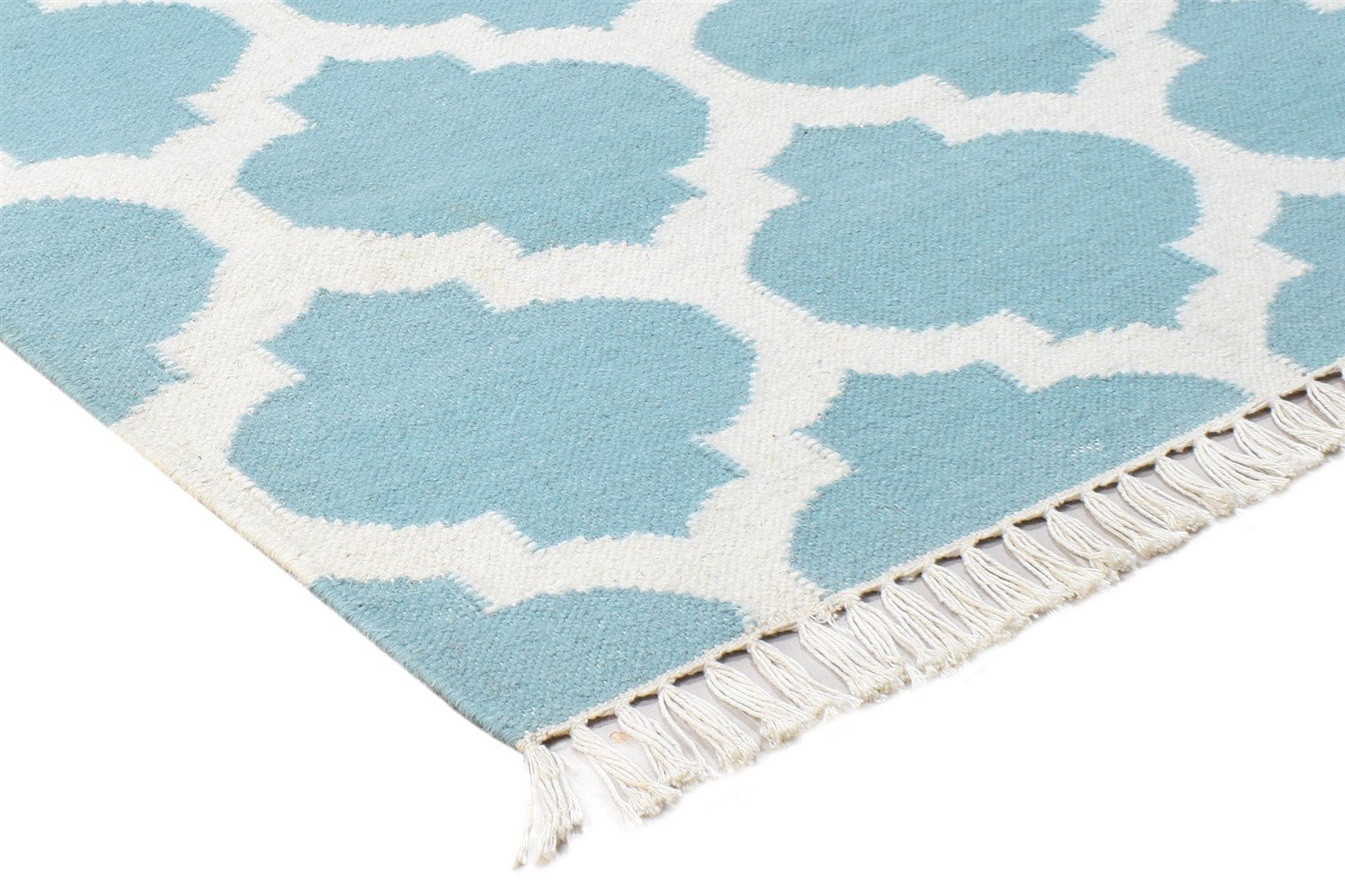 Blue Wool Rug 3' X 5' Modern Dhurrie Moroccan Scroll Tile Small Carpet 7865121407125