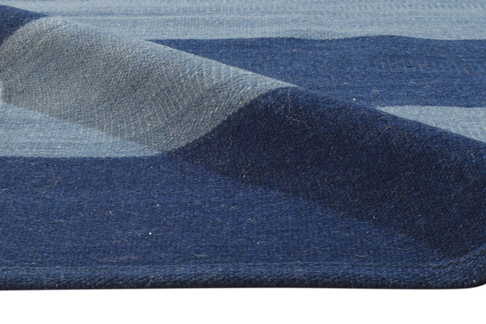 Blue Wool Rug 3' X 5' Modern Dhurrie Scandinavian Striped Room Size Carpet 7864673239189