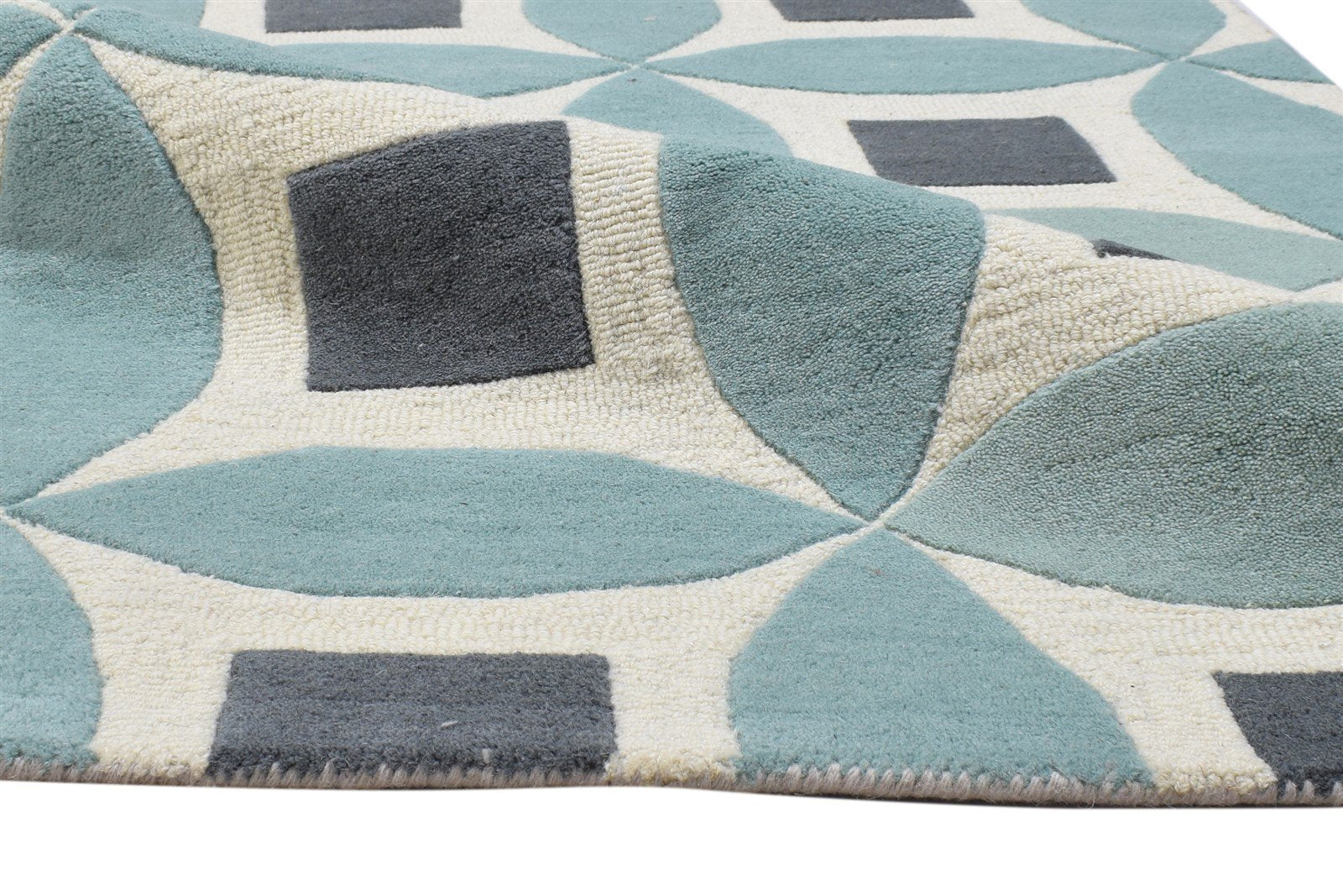 Blue Wool Rug 3' X 5' Modern Hand Tufted Moroccan Geometric Room Size Carpet 7864306335893