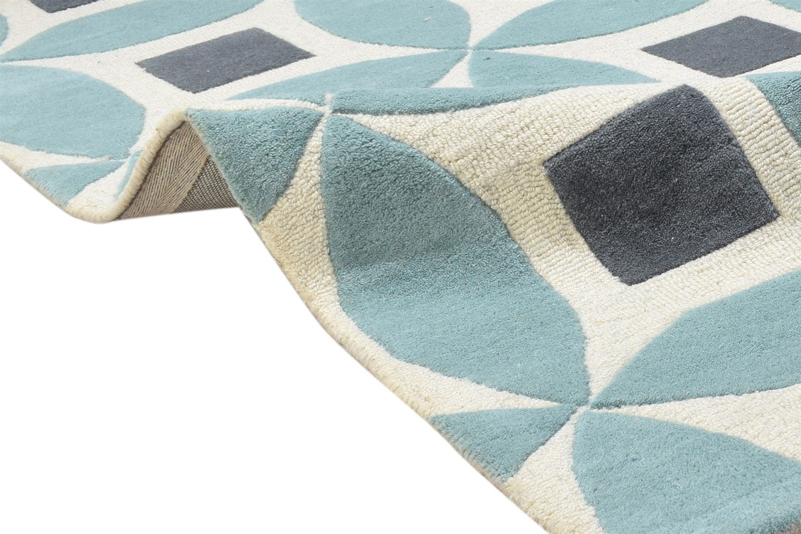 Blue Wool Rug 3' X 5' Modern Hand Tufted Moroccan Geometric Room Size Carpet 7864306335893