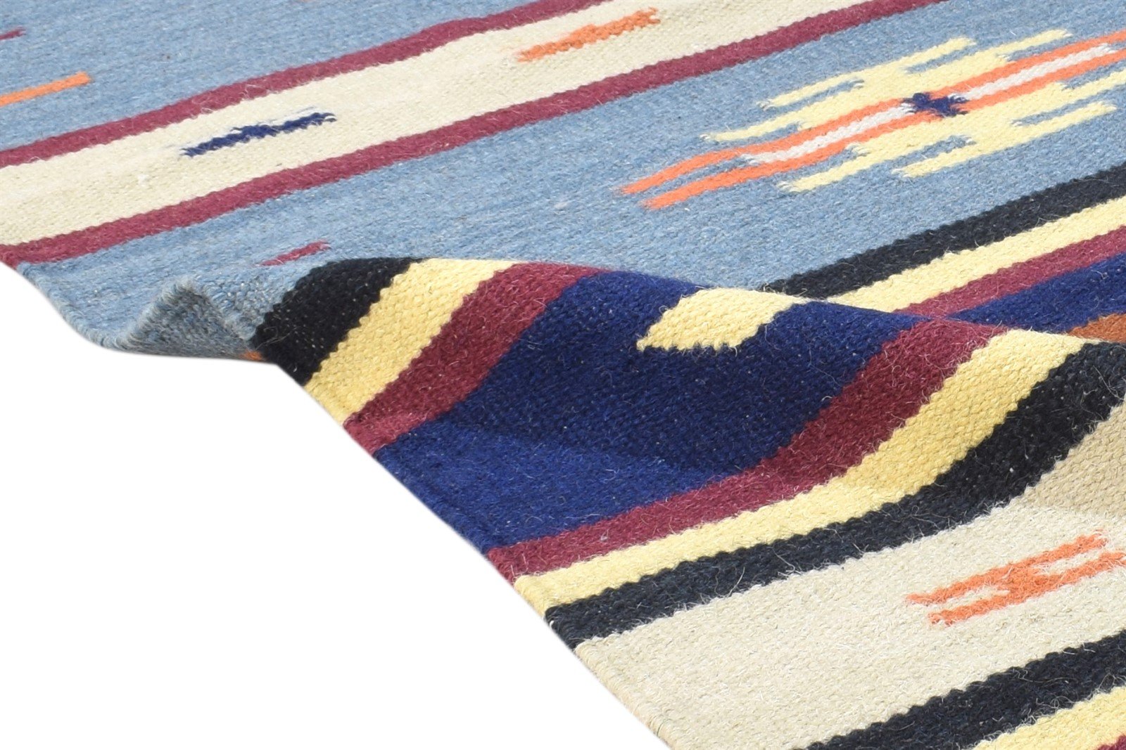 Blue Wool Rug 3' X 5' Persian Dhurrie Southwestern Tribal Small Carpet 7864383275157