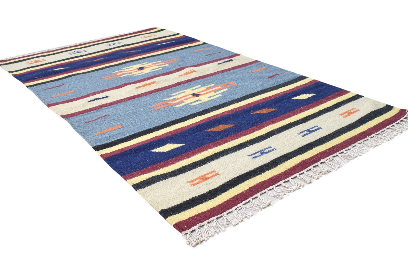 Blue Wool Rug 3' X 5' Persian Dhurrie Southwestern Tribal Small Carpet 7864383275157