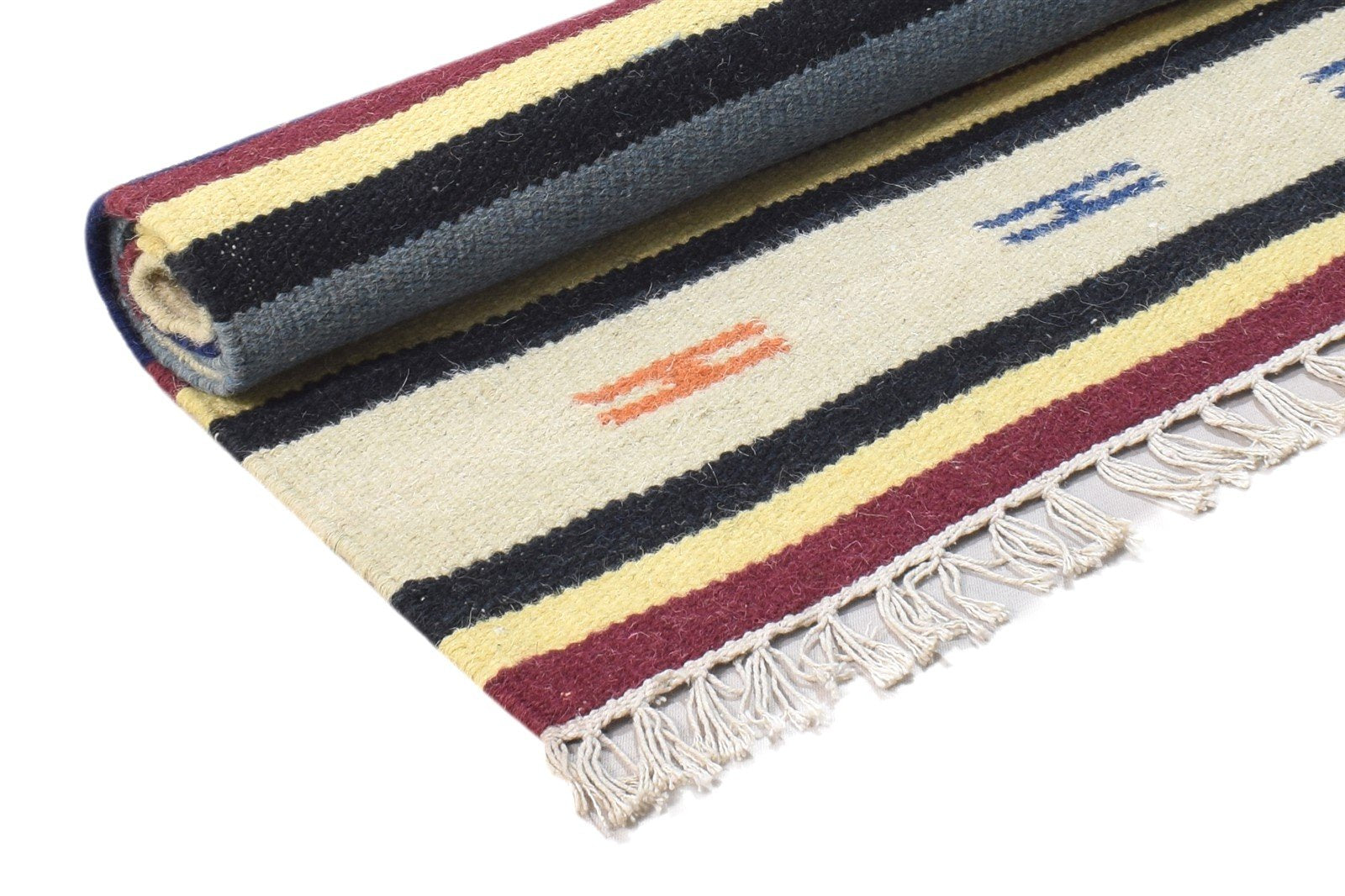 Blue Wool Rug 3' X 5' Persian Dhurrie Southwestern Tribal Small Carpet 7864383275157