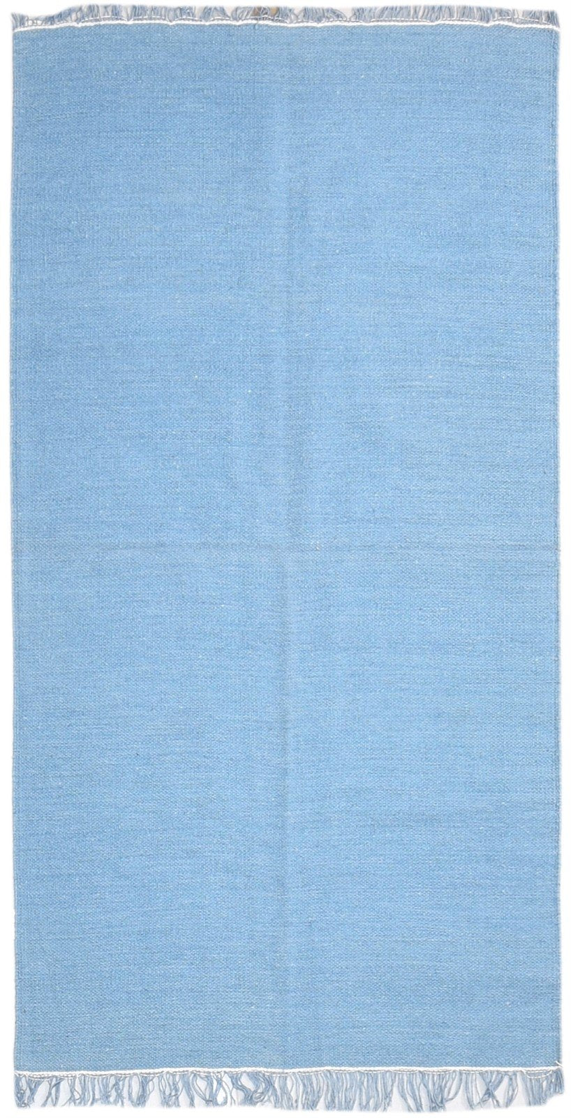 Blue Wool Rug 3' X 6' Modern Dhurrie Scandinavian Solid Small Carpet 7865169805461