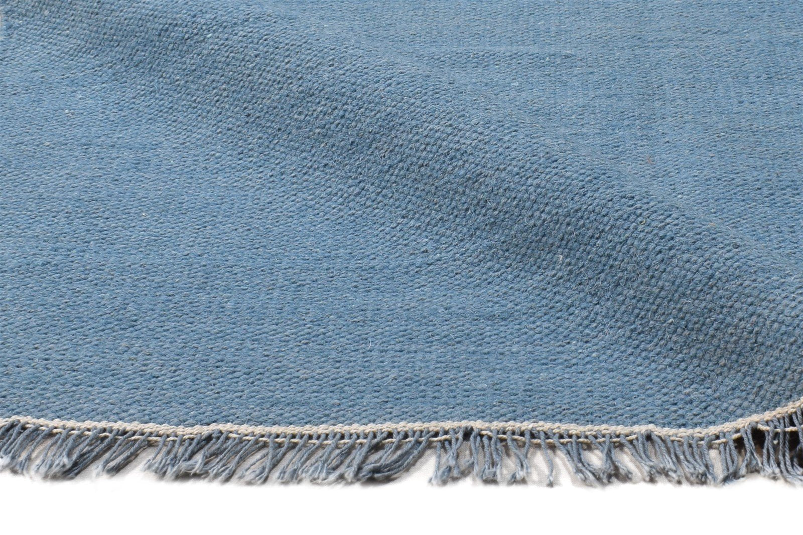 Blue Wool Rug 3' X 6' Modern Dhurrie Scandinavian Solid Small Carpet 7865169805461