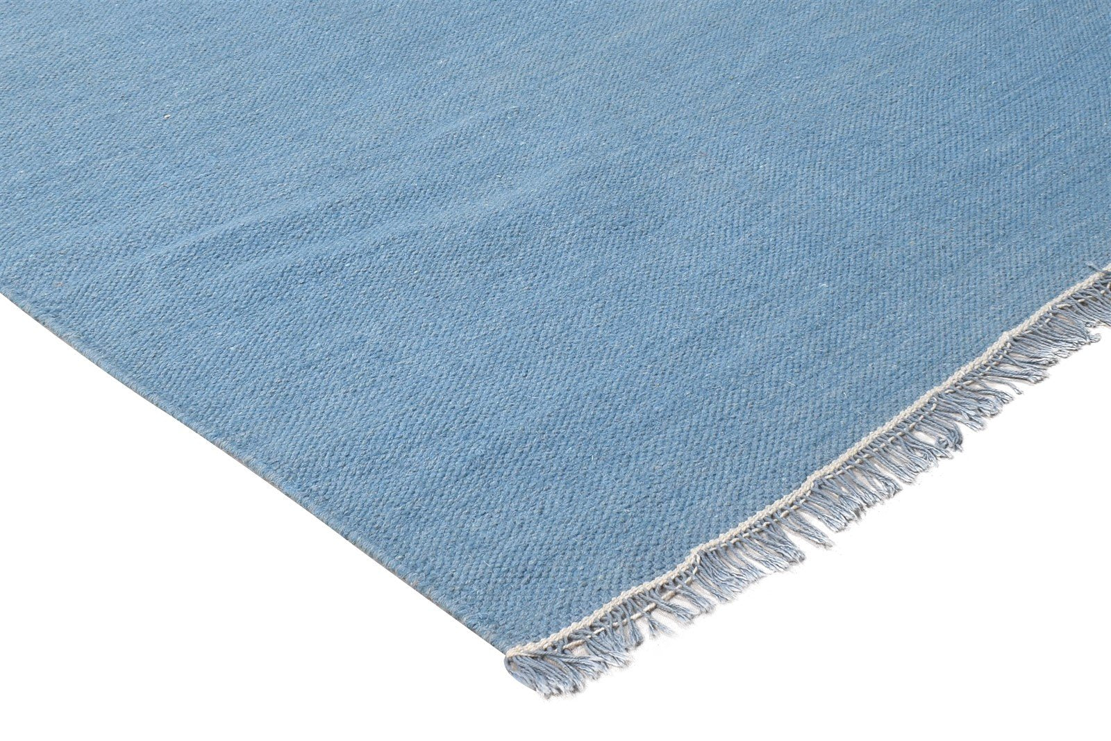 Blue Wool Rug 3' X 6' Modern Dhurrie Scandinavian Solid Small Carpet 7865169805461