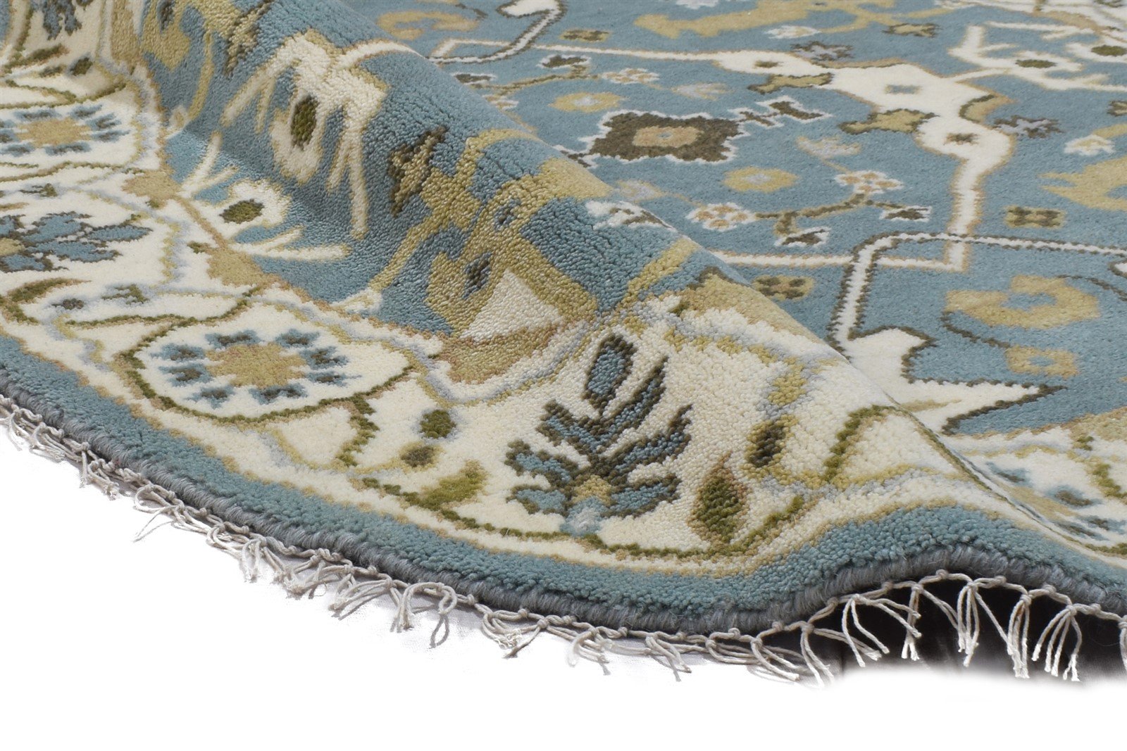 Blue Wool Rug 4' X 4' Persian Hand Knotted Oushak Oriental Room Size Round 7864829018261
