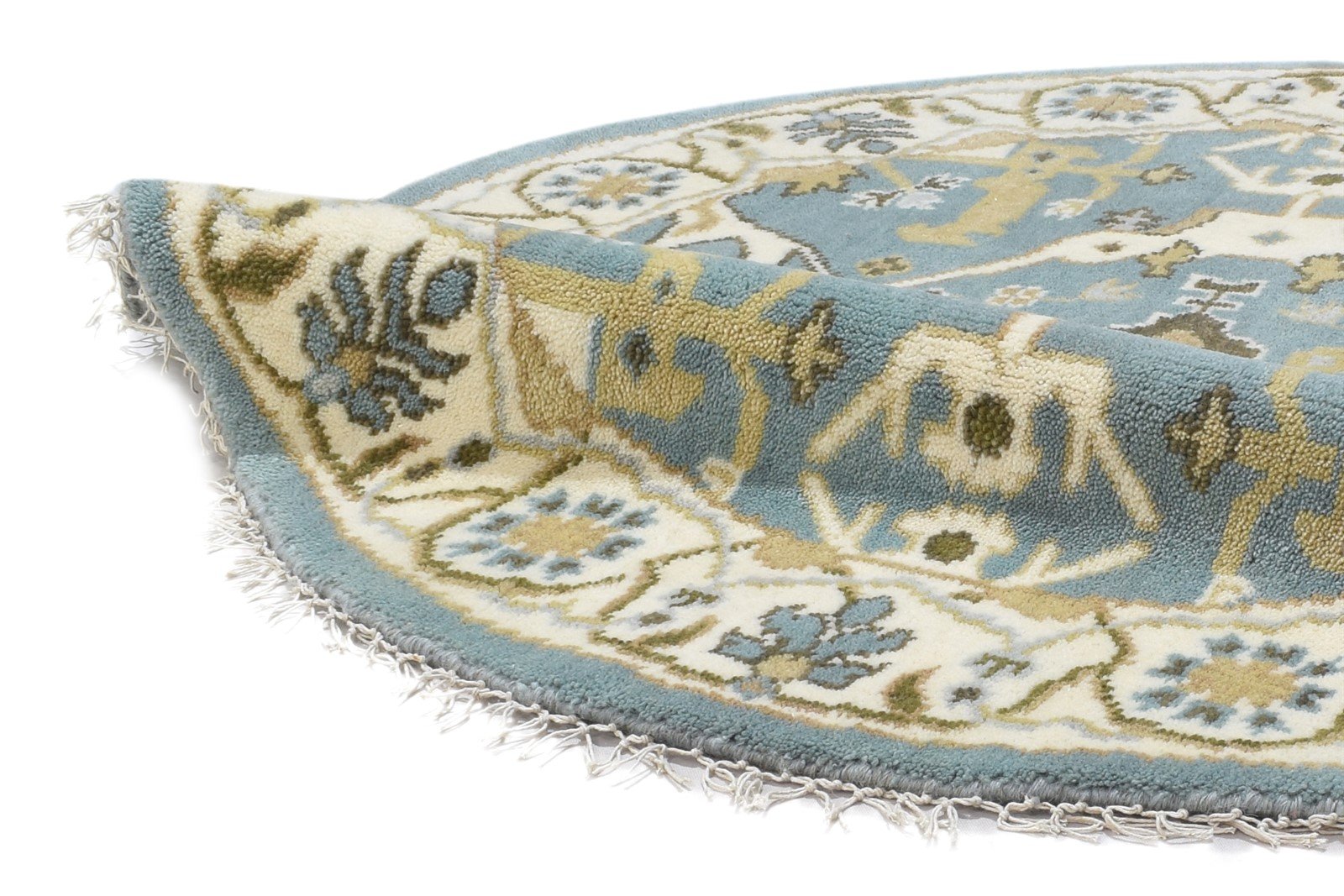 Blue Wool Rug 4' X 4' Persian Hand Knotted Oushak Oriental Room Size Round 7864829018261