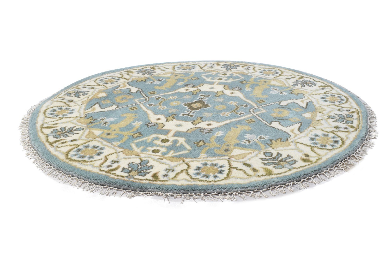 Valenka Blue Wool Rug 4' X 4' Persian Hand Knotted Oushak Oriental Round 7864829018261