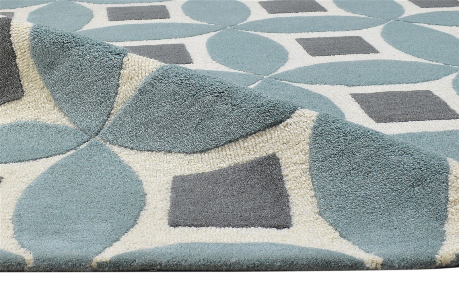Blue Wool Rug 4' X 6' Modern Hand Tufted Moroccan Geometric Room Size Carpet 7864307187861