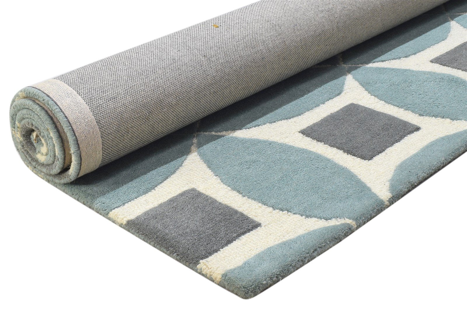 Blue Wool Rug 4' X 6' Modern Hand Tufted Moroccan Geometric Room Size Carpet 7864307187861