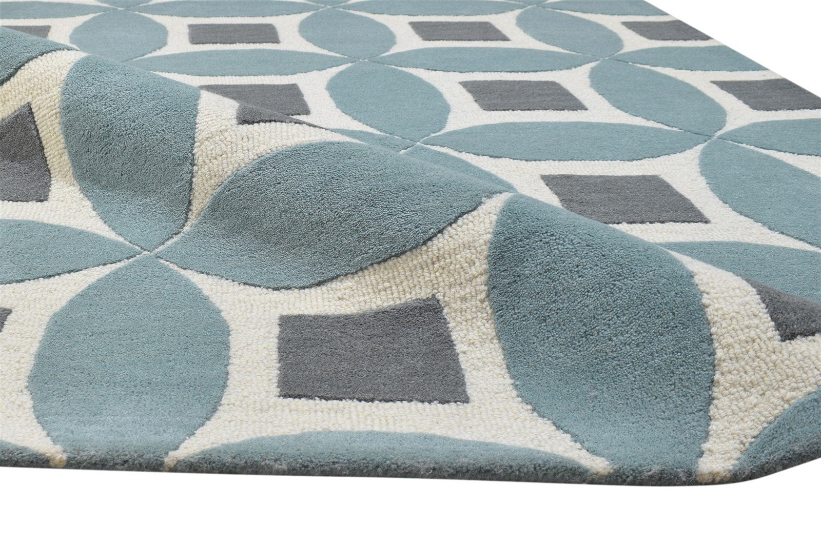Blue Wool Rug 4' X 6' Modern Hand Tufted Moroccan Geometric Room Size Carpet 7864309022869