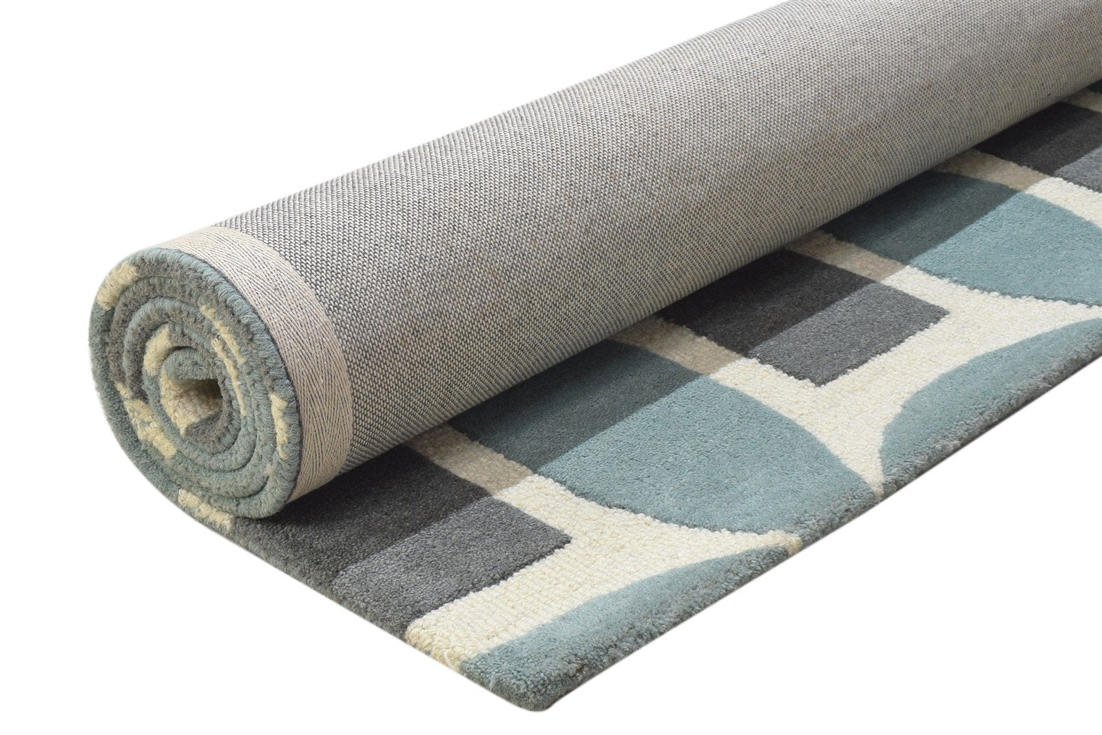 Blue Wool Rug 4' X 6' Modern Hand Tufted Moroccan Geometric Room Size Carpet 7864309022869