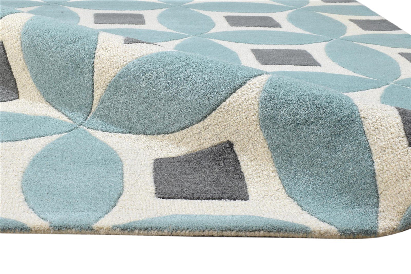 Blue Wool Rug 4' X 6' Modern Hand Tufted Moroccan Geometric Room Size Carpet 7864292507797