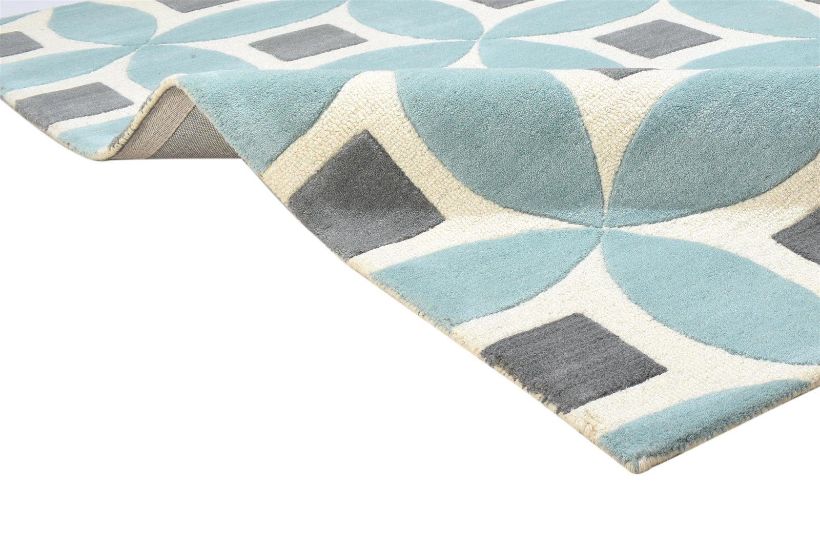 Blue Wool Rug 4' X 6' Modern Hand Tufted Moroccan Geometric Room Size Carpet 7864292507797