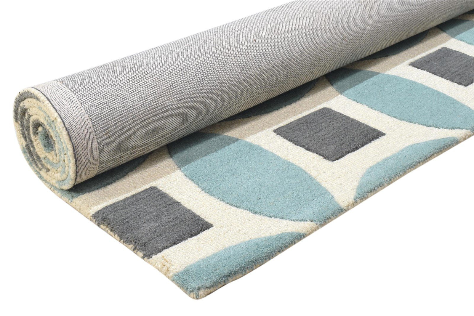 Blue Wool Rug 4' X 6' Modern Hand Tufted Moroccan Geometric Room Size Carpet 7864292507797