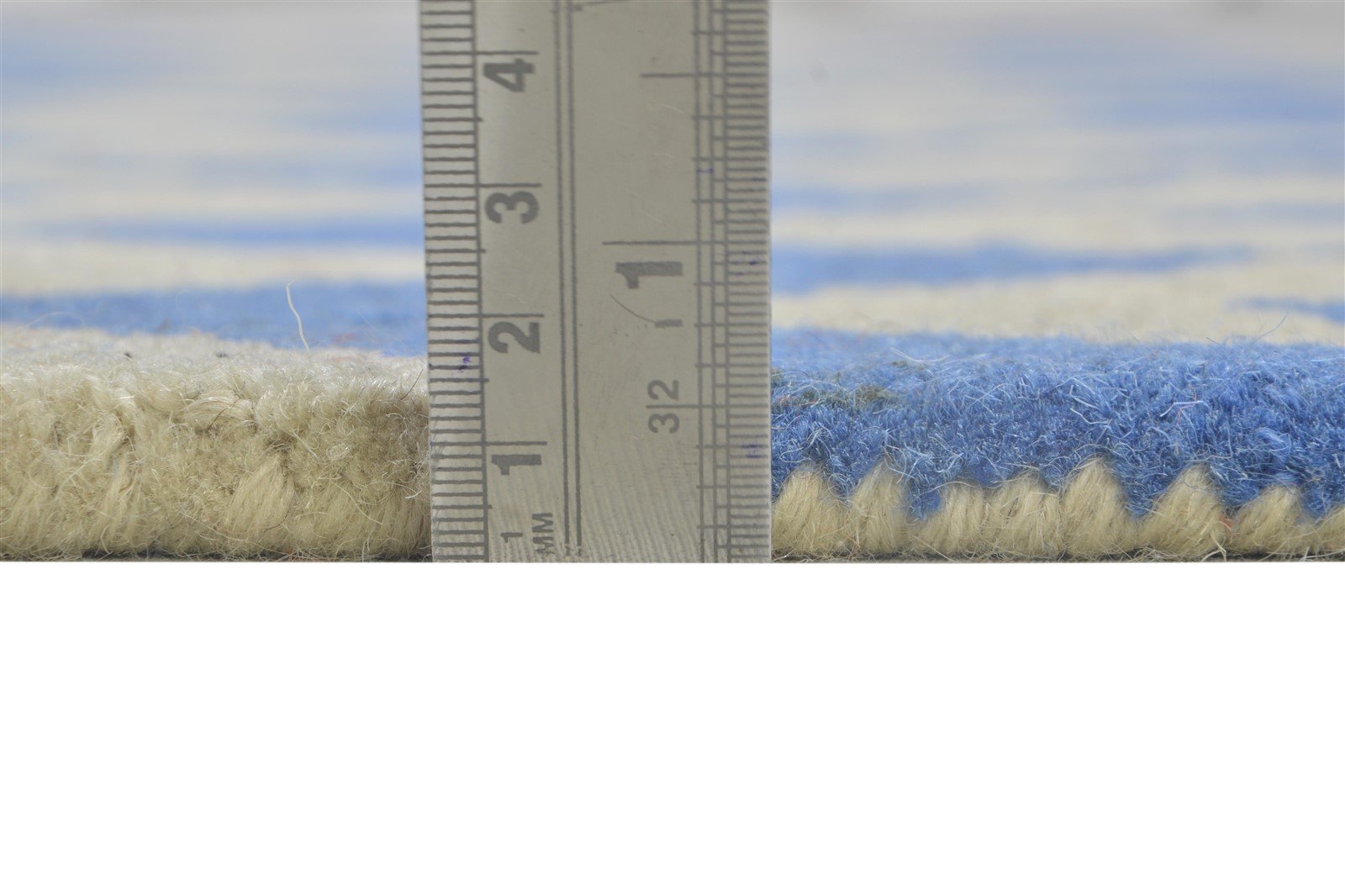 Blue Wool Rug 4' X 6' Modern Hand Tufted Scandinavian Chevron Room Size Carpet 7864303059093