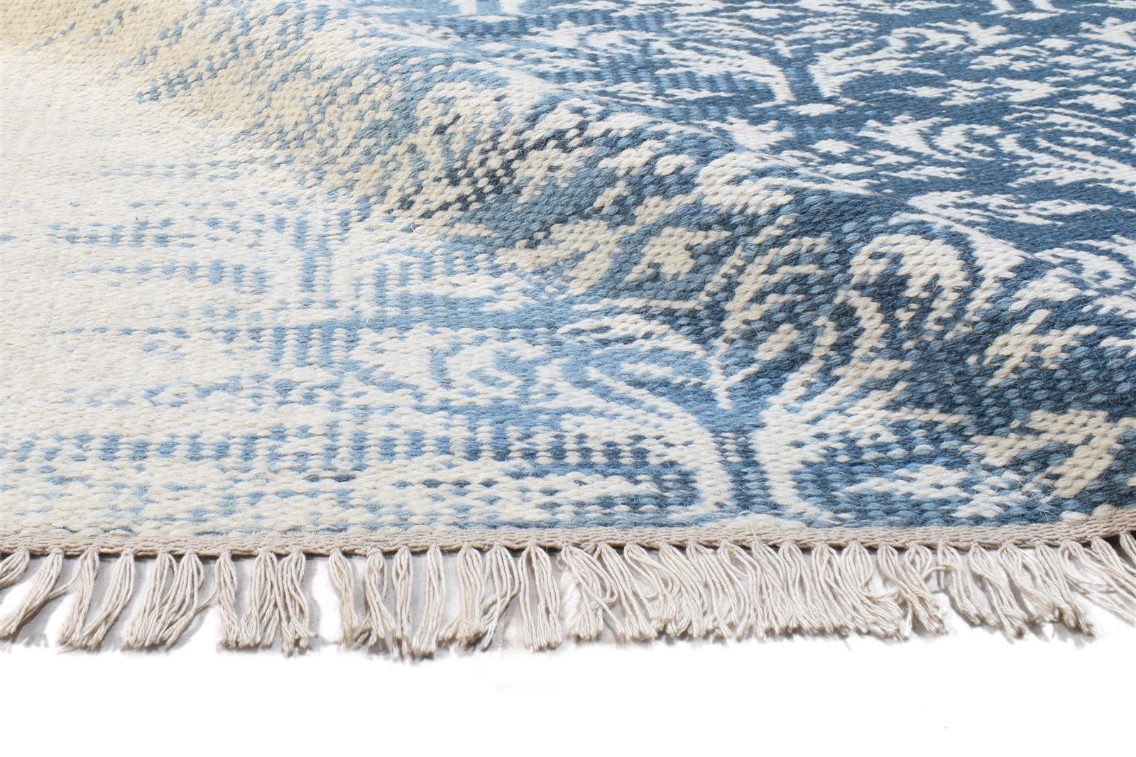Farrah Blue Wool Rug 5' X 8' Modern Dhurrie American Abstract 7865053708437