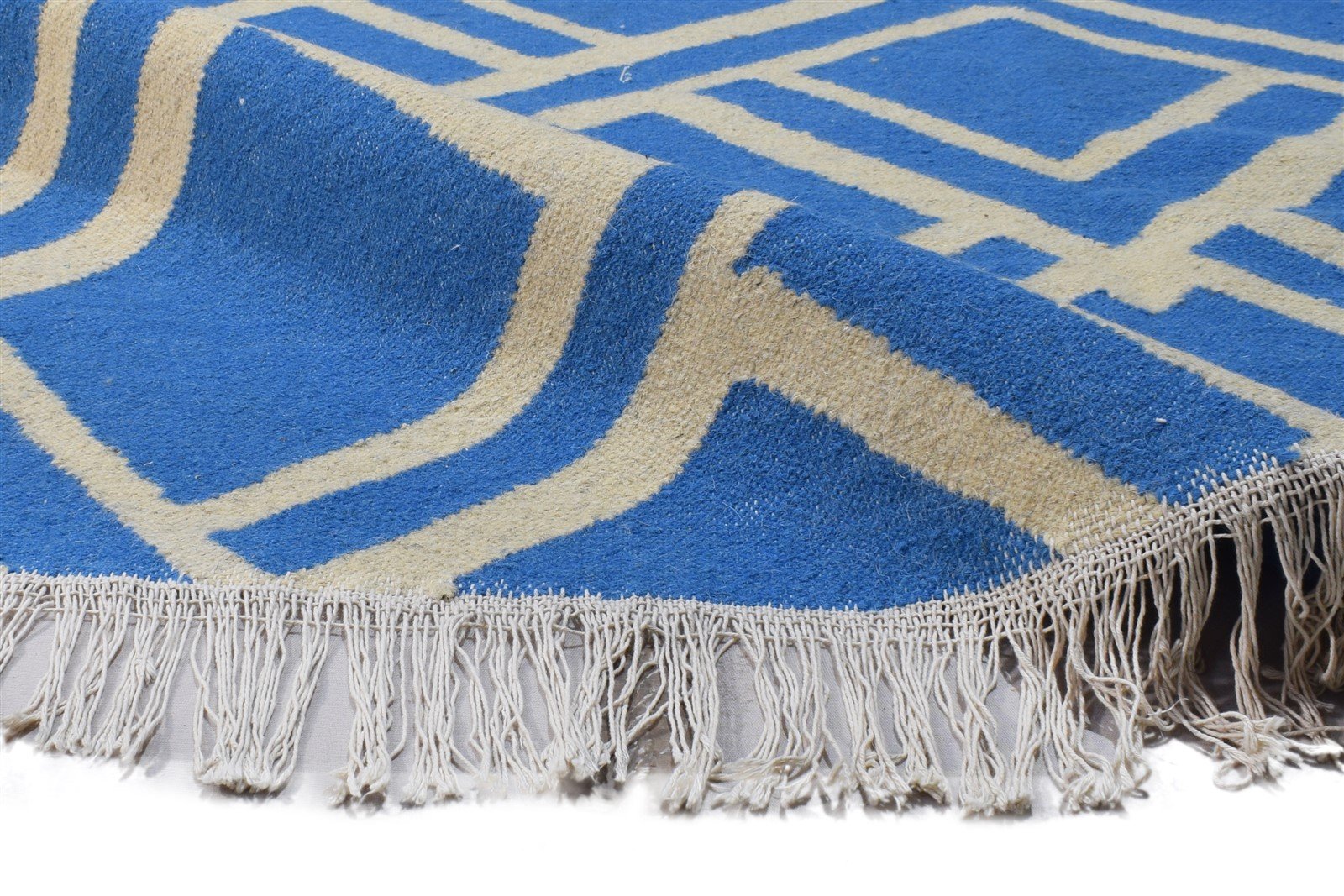 Blue Wool Rug 5' X 8' Modern Dhurrie Bohemian Abstract Room Size Carpet 7865193267349