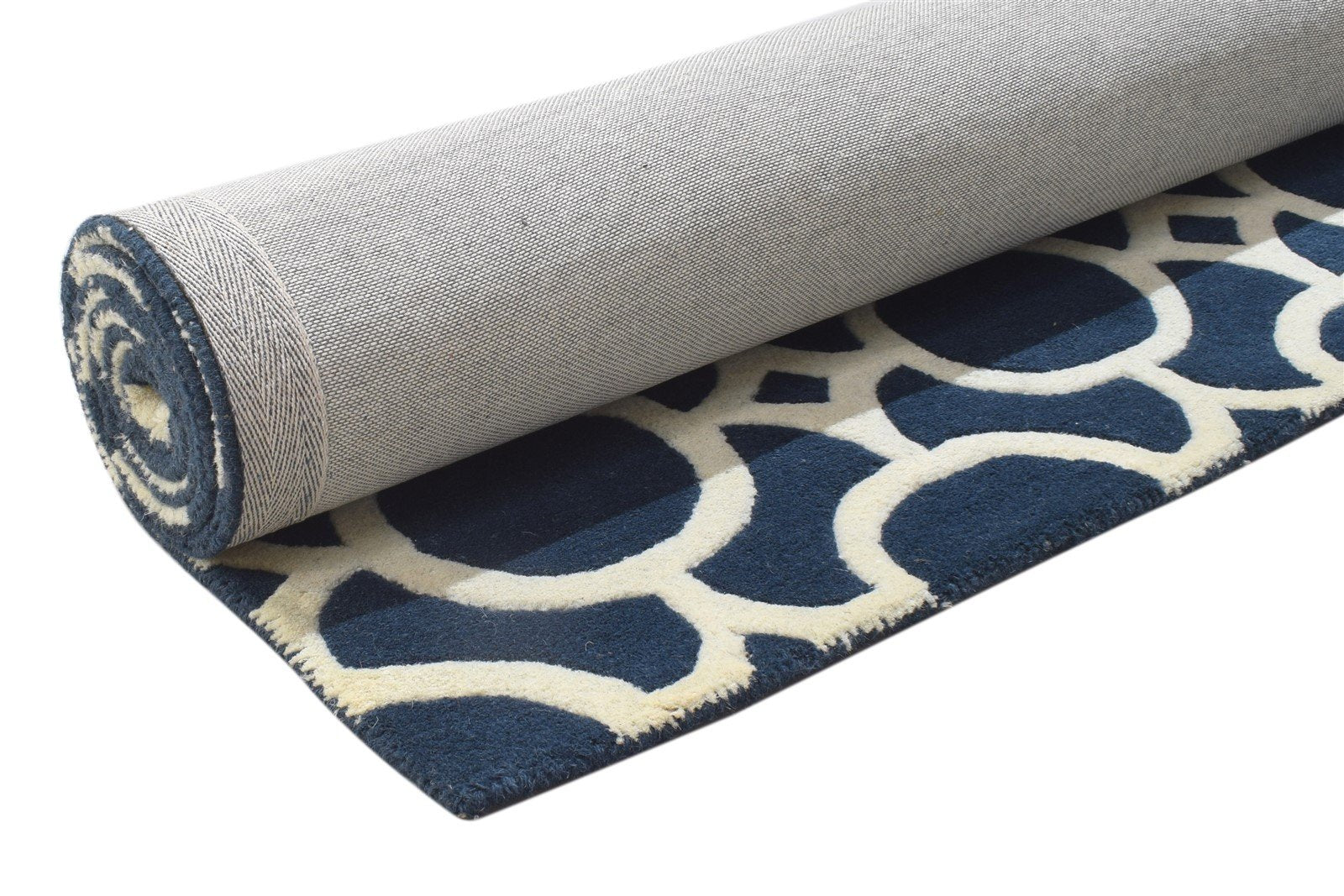 Blue Wool Rug 5' X 8' Modern Hand Tufted Moroccan Geometric Room Size Carpet 7864111857813